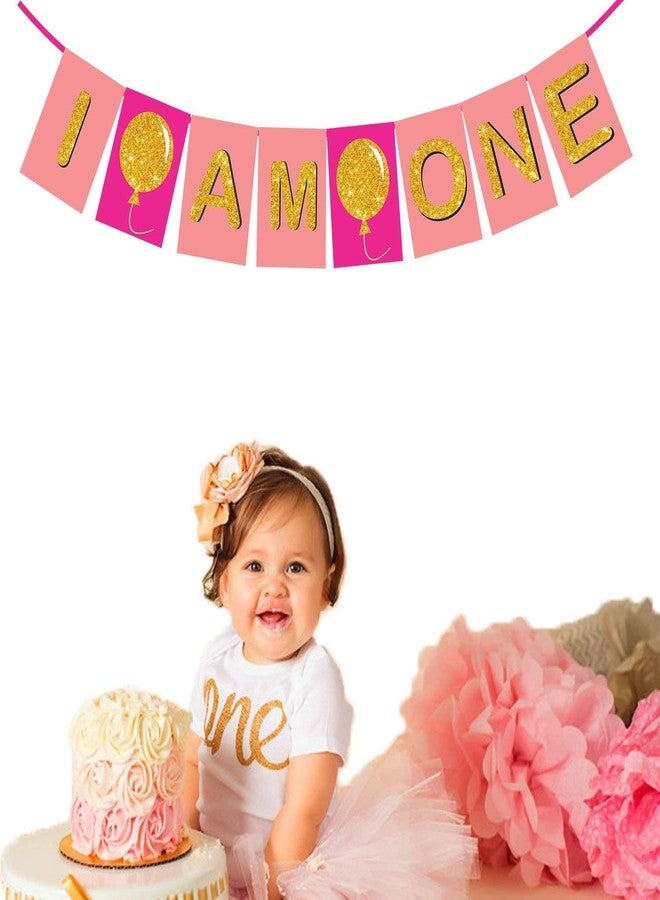 Infispace® First Birthday Bunting Banner for Party Decoration (Pink) - Image 1